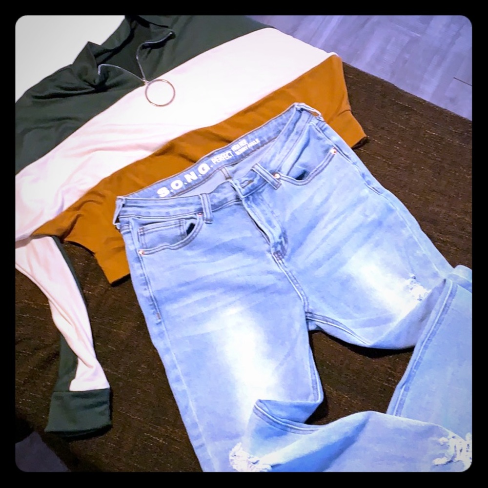 Jeans and sweater!